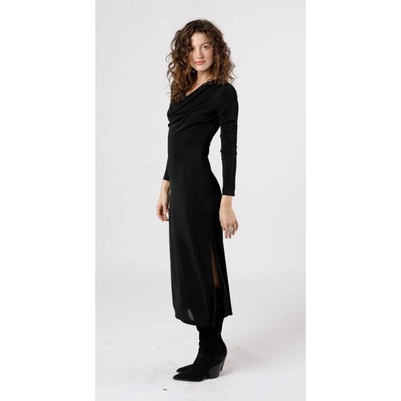 Band of the Free NWT Annabelle Black Cowl Neck ShimmMidi Dress Sz Large Black - Picture 4 of 14